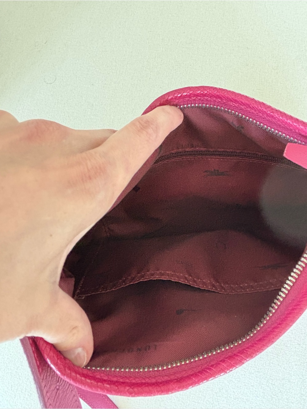 Lonchamp quadri crossbody bag magenta leather dark pink silver - Picture 7 of 7